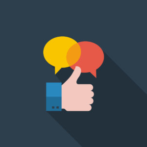 A pair of speech bubbles and a thumbs up icon